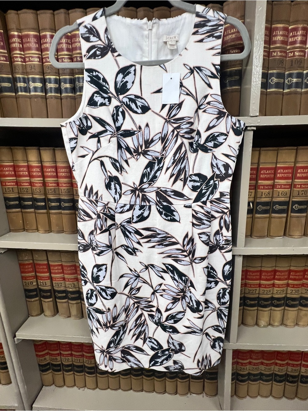 J. Crew White Sleeveless Leaf-Print Sheath Dress